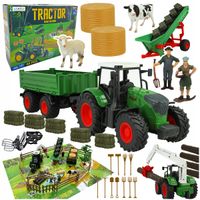 TRAKTOR PRZYCZEPA FARMA ZAGRODA FIGURKI ZWIERZĘTA KROWA MASZYNY ROLNICZE
