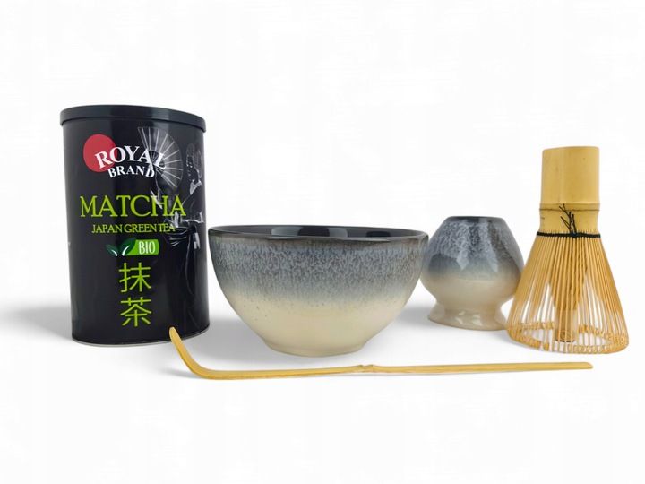 Zestaw startowy do herbaty matcha Bio 100g z piękną czarką miotełką i łyżką zdjęcie 1