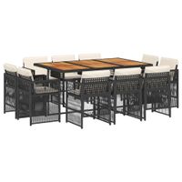 11-cz. zestaw mebli do ogrodu, z poduszkami, czarny rattan PE