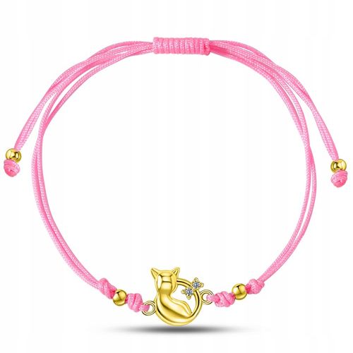 Srebrna bransoletka dla dziewczynki sznurkowa kotek srebro 925 pozłacane na Arena.pl