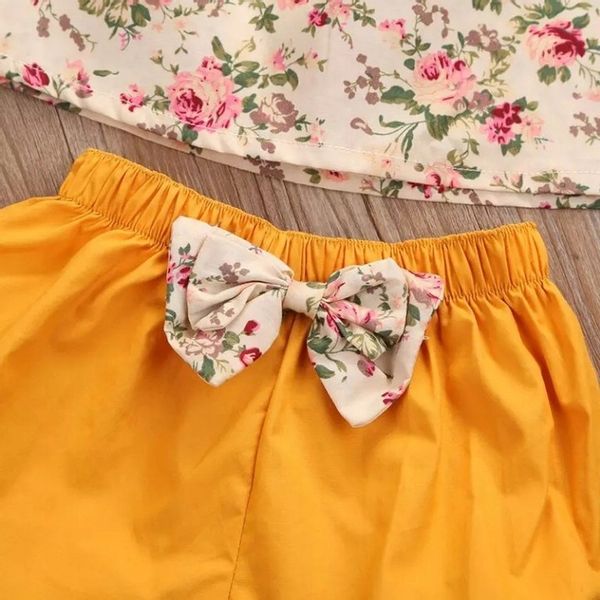 Komplet dla dziewczynki na lato musztardowe spodenki bluzka kwiaty MODNY 86 zdjęcie 3