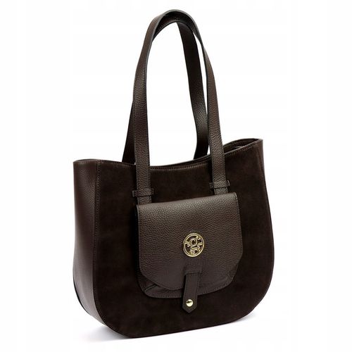 Torebka skórzana zamszowa A4 Gregorio shopper klasyczna 1729 ciemny brąz na Arena.pl