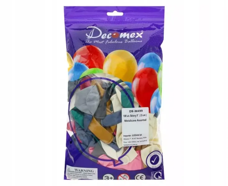 Balony Decomex 9, metallic Assorted, 100 szt. zdjęcie 2