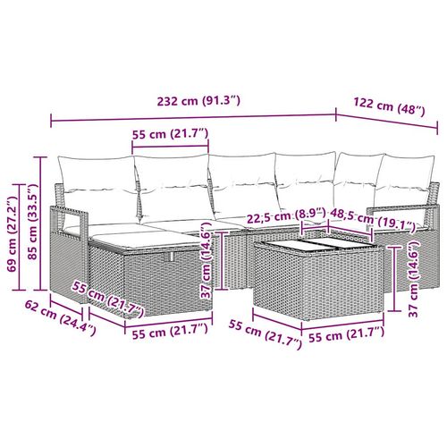 Zestaw Sof na Ogród 7 pcs beżowo-kremowy 232 x 122 x 85 cm na Arena.pl