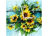 30X30CM ZEGAR SŁONECZNIKI TURKUSIE OBRAZ DREWNO