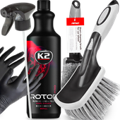 K2 ROTON PRO 1L KRWAWA FELGA PŁYN DO MYCIA KÓŁ SZCZOTKA DO FELG RĘKAWICZKI
