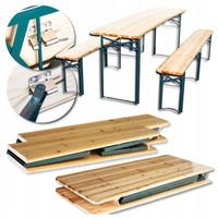 ZESTAW PIWNY OGRODOWY DREWNIANY BAROWY KOMPLET SKŁADANY STÓŁ 2 ŁAWKI 220 cm