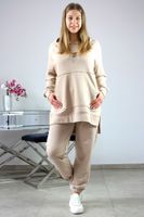 Beżowy Bawełniany Dres Damski z Serduszkiem UNI