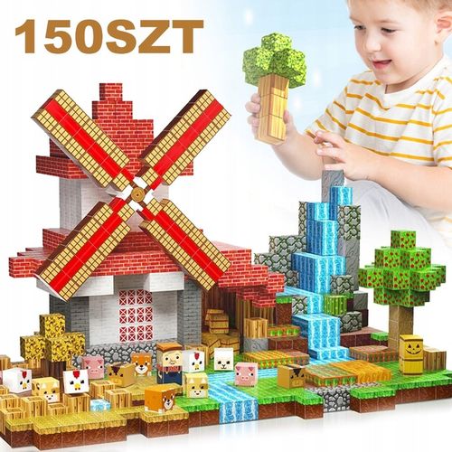 KLOCKI MAGNETYCZNE KLOCKI SZEŚCIANY FARMA 150 KLOCKÓW PIKSELE DLA DZIECI na Arena.pl