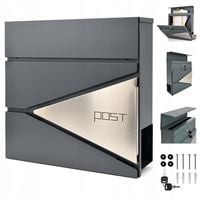SKRZYNKA NA LISTY POCZTOWA NA OGRODZENIE GAZETNIK ANTRACYT STAL NIERDZEWNA