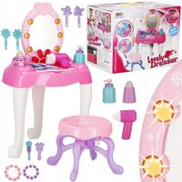 TOALETKA DLA DZIEWCZYNKI DUŻA AKCESORIA ZESTAW LUSTRO LAMPKI TABORET 19w1