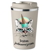 KUBEK TERMICZNY Premium beżowy prezent Dzień Kobiet Kot Jednorożec KT_433_b