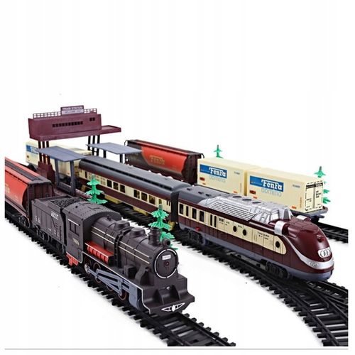 WIELKA KOLEJKA POCIĄG TORY 10 metrów LOKOMOTYWA LED 7 wagonów DRZEWKA PERON na Arena.pl