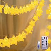 NLNEY LED Star Lights - 6m, 8 Trybów, Dekoracja(Gwiazdy, Ciepły Biały)