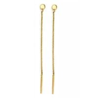 Złote przeciągane kolczyki 585 blyszczące kuleczki 3mm długie na prezent