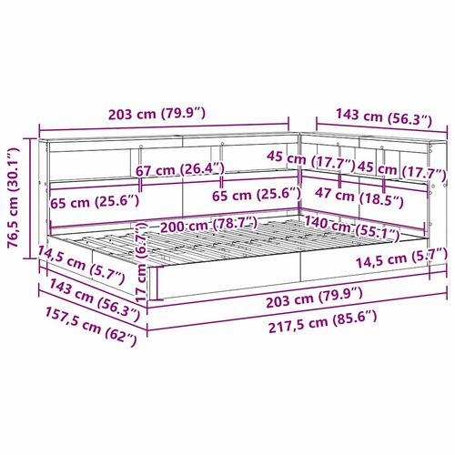 Łóżko z półką Szare Sonoma 140 x 200 cm z drewna inżynieryjnego na Arena.pl