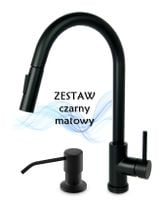 AFINO Bateria kuchenna z wyciąganą wylewką + dozownik CZARNA