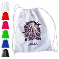 WOREK PLECAK SPORTOWY NA WF DLA DZIECI - WEDNESDAY ADDAMS + IMIĘ! NETFLIX