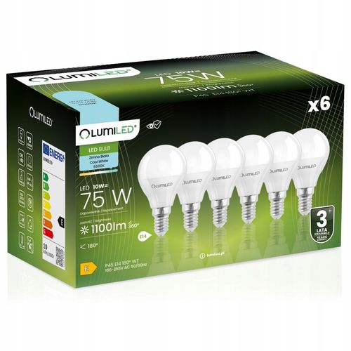 6x Żarówka LED E14 Kulka 10W = 100W 1100lm 6500K Zimna LUMILED NIE na Arena.pl