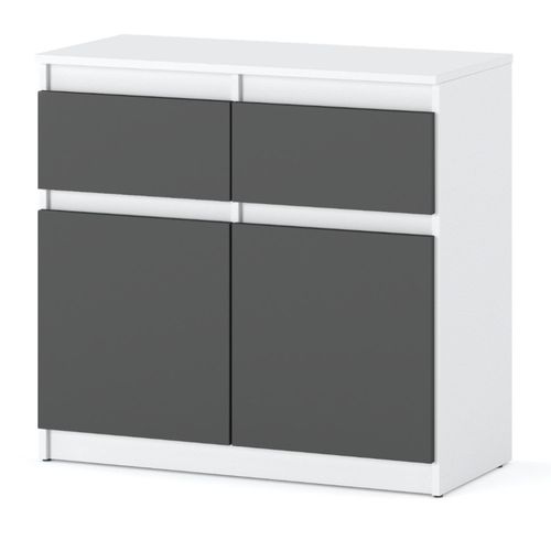 Komoda Biało Szara Oleksa 80cm 2 Szuflady Do Sypialni Salonu Pojemna Szafka na Arena.pl