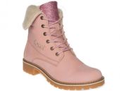 SOCCX Botki damskie skórzane ocieplane - PALE - rozmiar 36 - różowy nubuk