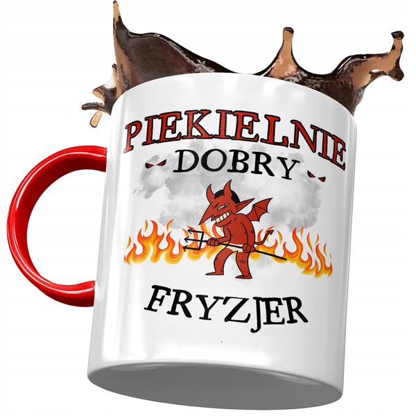 Kubek Czerwony Dla Fryzjera Piekielnie Dobry Z Nadrukiem Ze Zdjęciem zdjęcie 1