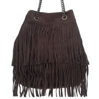 VERA PELLE torebka zamszowa listonoszka z frędzlami V569 c.brązowa