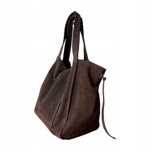 Czekoladowa zamszowa torebka shopper worek XL ZAMSZ NATURALNY Vera Pelle A4 na Arena.pl