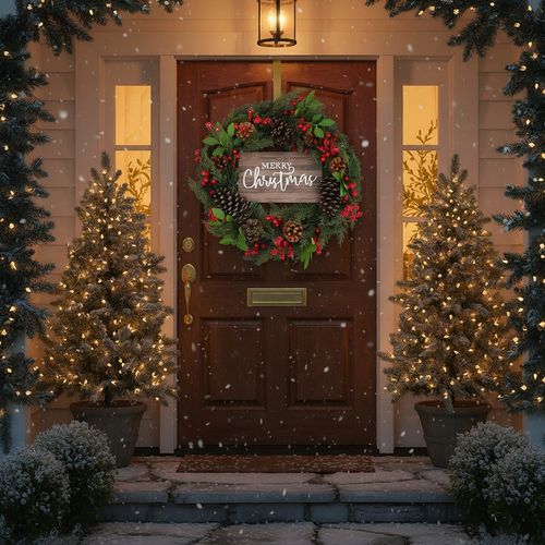 WIANEK WIENIEC DEKORACYJNY ŚWIĄTECZNY OZDOBA NA DRZWI STROIK CZERWONY 50CM na Arena.pl