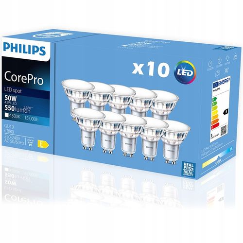 10x ŻARÓWKA LED GU10 4,9W 4000K 120° 550lm PHILIPS na Arena.pl