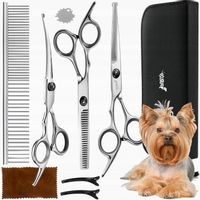 NOŻYCZKI DO STRZYŻENIA PSÓW DUŻY ZESTAW GRZEBIEŃ DLA PSA ZWIERZĄT ETUI 9 EL