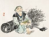 Plakat 20x15cm Smoking Farmer,  Kōno Bairei Japoński Vintage do Salonu