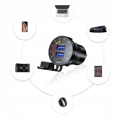 ŁADOWARKA USB QC 12V 24V MIERNIK WOLTOMIERZ LED DO ZABUDOWY ON/OFF DO AUTA na Arena.pl
