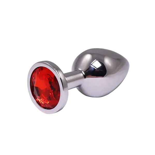 Silver Medium Butt Plug With Red Diamond zdjęcie 1