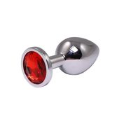 Silver Medium Butt Plug With Red Diamond