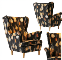 Fotel uszak skandynawski czarny motyw żółty wzór decor Design Family Meble