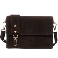 VERA PELLE torebka damska zamszowa listonoszka z paskiem V684 c.brązowa