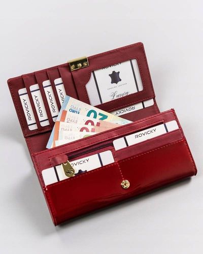 duży, pojemny portfel damski ze skóry lakierowanej na zatrzask - rovicky na Arena.pl