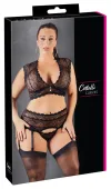 cottelli curves komplet koronkowy braletka z pasem do pończoch 2xl czarny