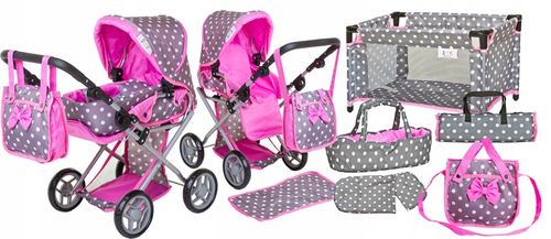 Wózek dla lalek 3w1 ZESTAW XXL -NOSIDŁO ŁÓŻECZKO POŚCIEL TORBA PRZEWIJAK na Arena.pl
