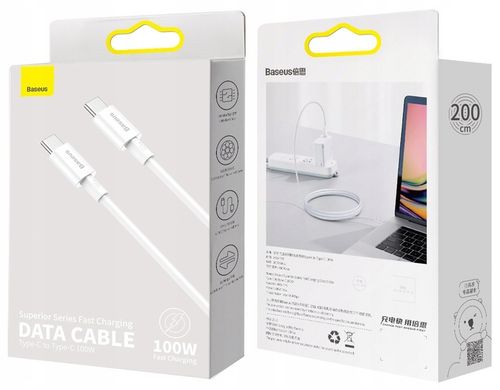 BASEUS MOCNY KABEL USB-C SZYBKIE ŁADOWANIE PRZEWÓD TYP-C PD 100W 5A QC 2M na Arena.pl