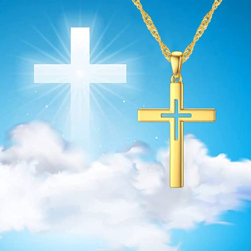 ZŁOTY ŁAŃCUSZEK NASZYJNIK KOMUNIA KRZYŻYK SREBRO POZŁACANE GRAWER na Arena.pl