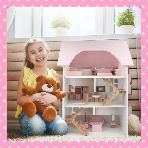 duży drewniany domek dla lalek  3 piętra +meble na Arena.pl