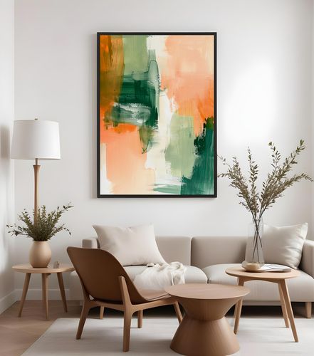 Plakat ramka abstrakcja pomarańczowo zielona 30x40 cm w czarnej ramie na Arena.pl