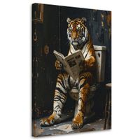 Obraz nowoczesny do łazienki wc pokoju humor, Tygrys czytający