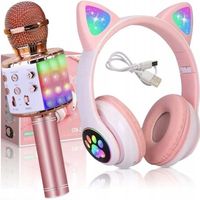 Zestaw SŁUCHAWKI NAUSZNE dla dzieci KOCIE MIKROFON KARAOKE BLUETOOTH (W096)