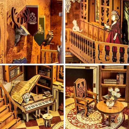 PUZZLE 3D PODPÓRKA DO KSIĄŻEK LED DIY MINIATUROWY DOMEK DREWNIANY BV02-003 na Arena.pl