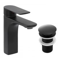 Bateria umywalkowa w komplecie z korkiem klik klak bez przelewu czarna loft