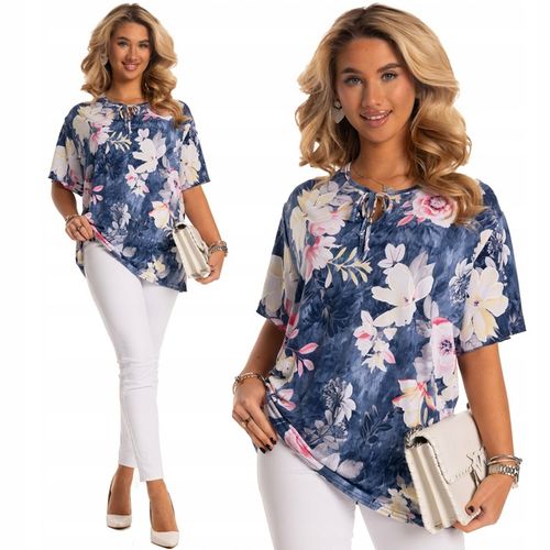 Elegancka Elastyczna Luźna BLUZKA PLUS SIZE Piękny Wzór na Arena.pl