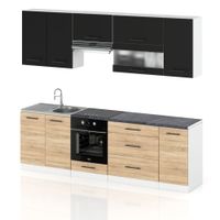 Meble Kuchenne Kuchnia Marocco 2.6m Zestaw Modułowy Czarny Mat Dąb Sonoma